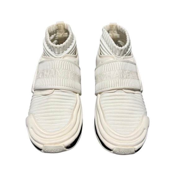CHANEL Women's Stretch Fabric Sock White Sneakers - Picture 5 of 10